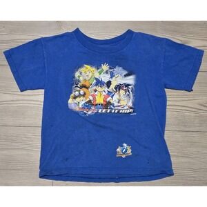Rare Vintage Beyblade Let It Rip‎ Bladebreakers T Shirt 2000s Blue Youth Size XS